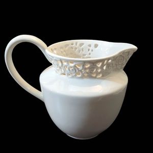 Godinger & Co Serving Pitcher Pierced Floral Lace Work Ivory